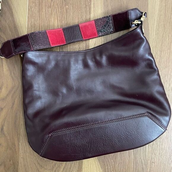 Iacucci Bordeaux Leather Patchwork Strap Hobo Shoulder Bag Purse Italy - Picture 1 of 9